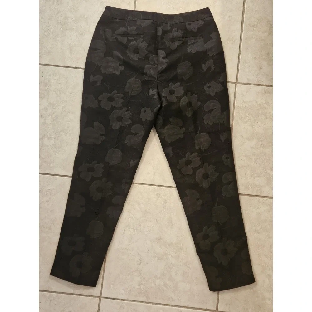 Talbots Heritage Black Floral Jacquard Ankle Pants Side Zip Dress Trousers 10